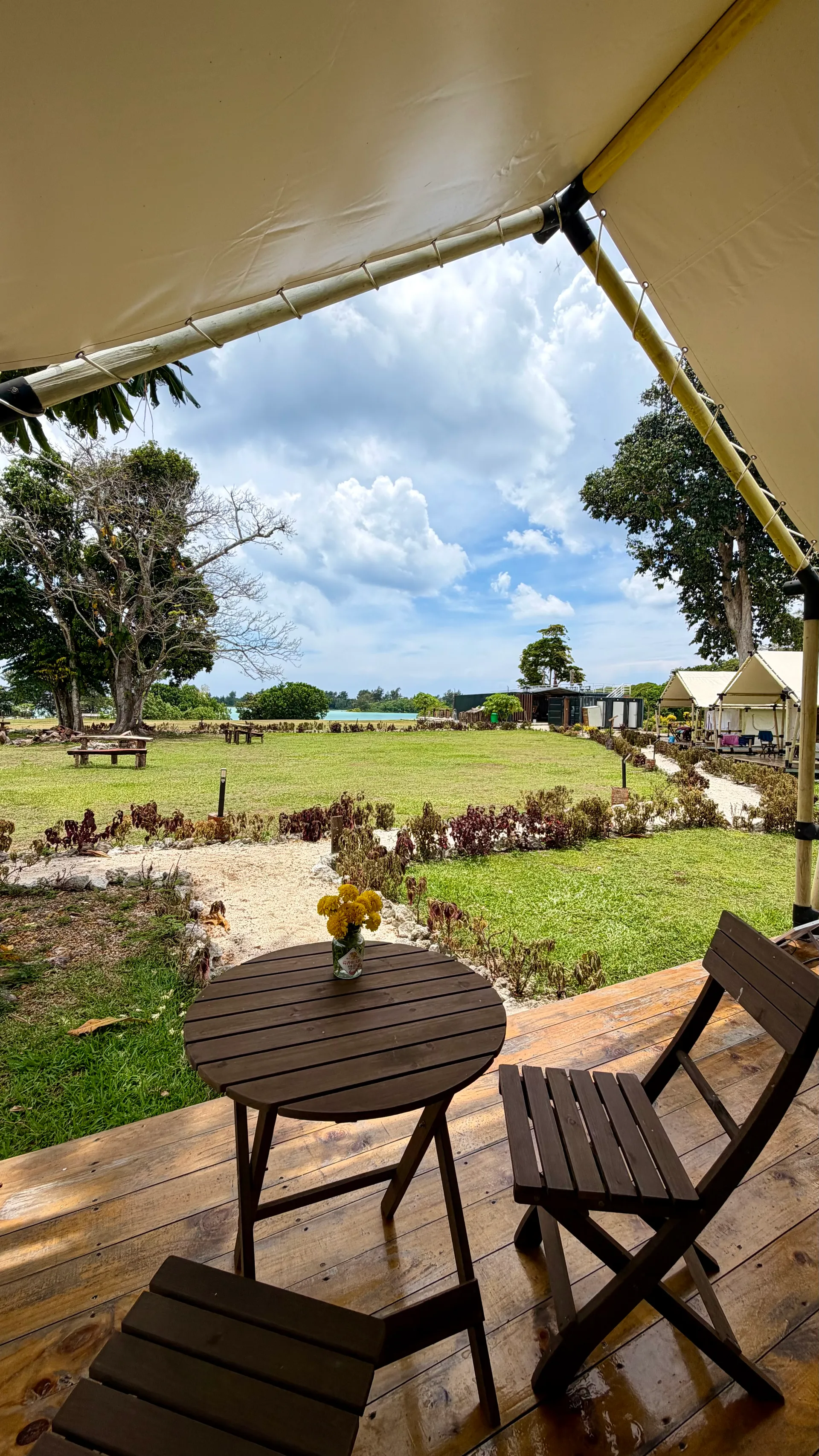 View from glamping tent deck