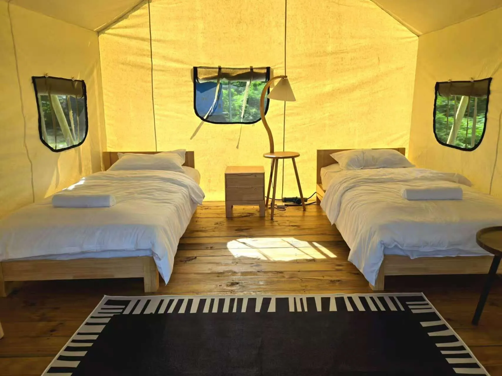 Comfortable glamping tent sleeping area at Nawesa Resort Southeast Efate