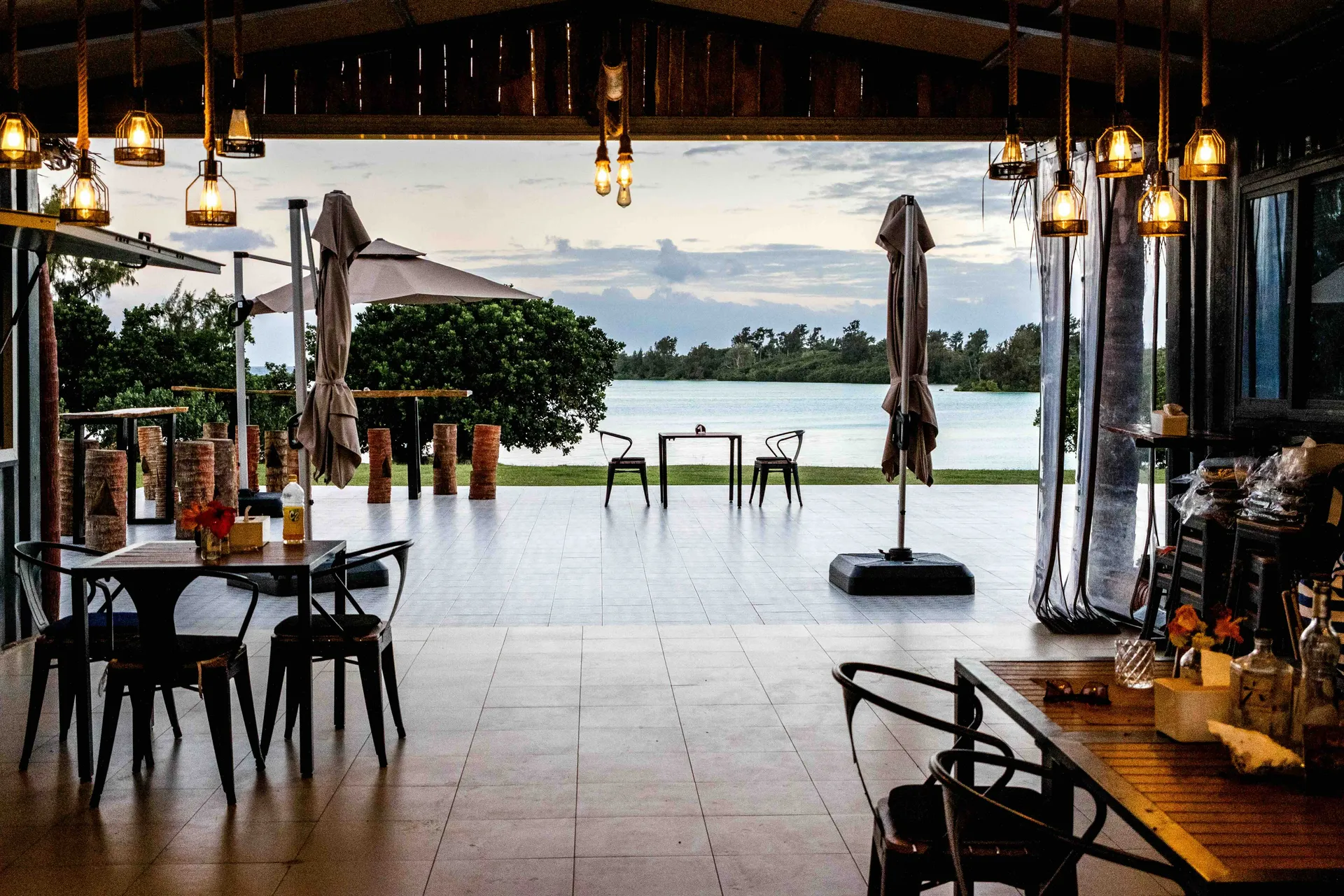Open-air oceanview dining pavilion at Nawesa beachfront resort Port Vila