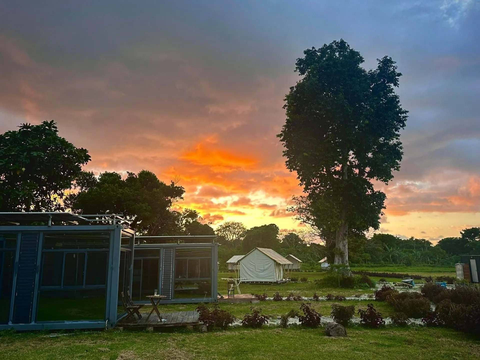 Suite house exterior at sunset with golden hour glow at Nawesa Resort Vanuatu